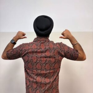 Brick Shade Ajrakh Handblock Lightweight Summer Wear Shirt—Earth Tone Collection. Soft fabric. Everyday Luxury.