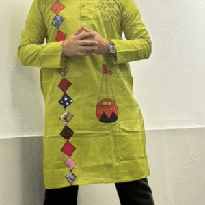 Lime green Ajrakh Kurta with Moftis – Sustainable Cotton with Handcrafted elegance.Cultural Roots Edition.
