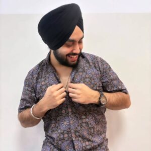 Smoky Grey Ajrakh Cotton Shirt Effortlessly stylish— Bare Essentials Series. Soft. Subtle. Refined.