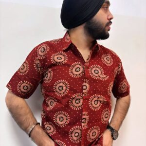 Statement Ajrakh Mandala Shirt – Red Premium Edition. Royal Red Mandala. Bold handcrafted print built for uniqueness.