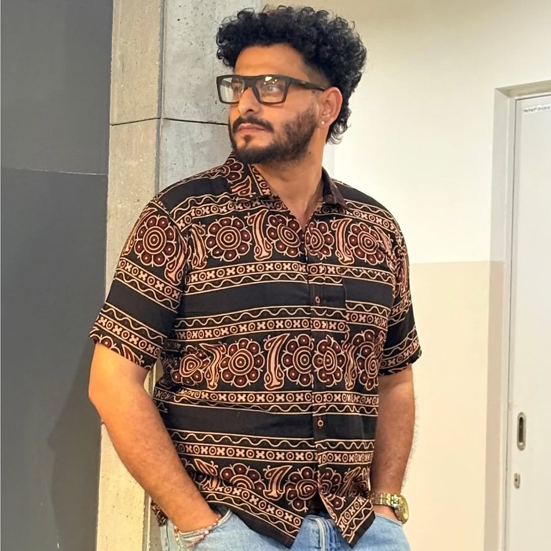 Premium Ajrakh Bold Print Shirt Earth Tone Collection Sand Charcoal Premium Ajrakh Bold Print Shirt Earth Tone Collection Sand Charcoal
